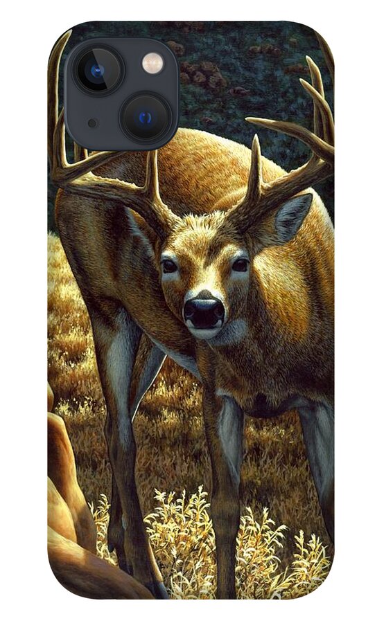Buck iPhone 13 Case featuring the painting Whitetail Buck - Double Take by Crista Forest