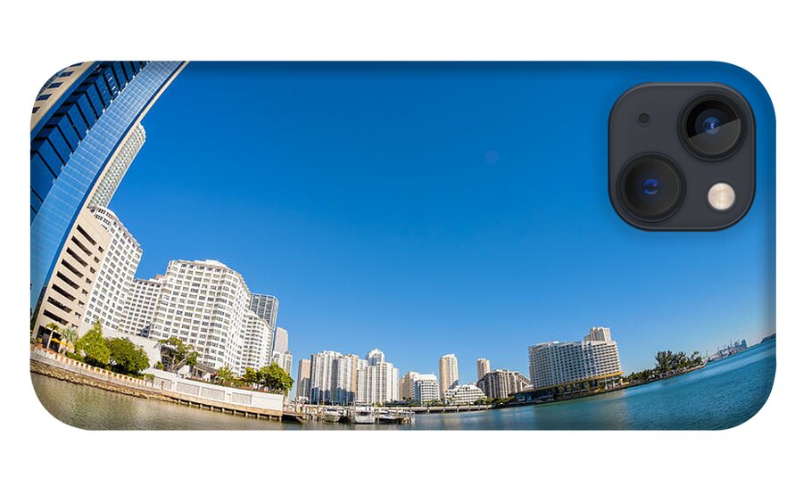 Architecture iPhone 13 Case featuring the photograph Downtown Miami Bay Fisheye by Raul Rodriguez