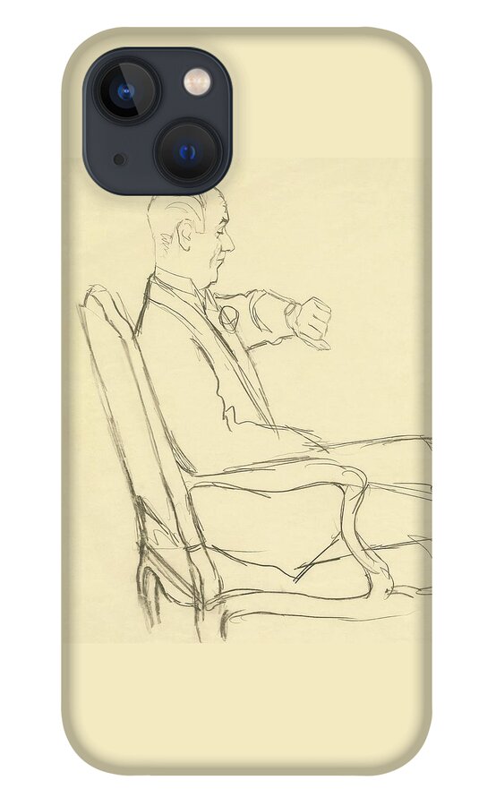 Drawing Of Man Looking At His Watch iPhone 13 Case