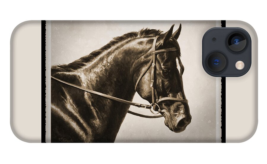 Horse iPhone 13 Case featuring the painting Dressage Horse Old Photo FX by Crista Forest