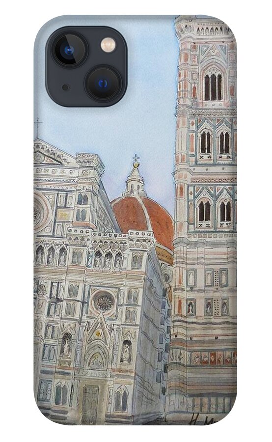 Architecture iPhone 13 Case featuring the painting Duomo Florence in color by Henrieta Maneva