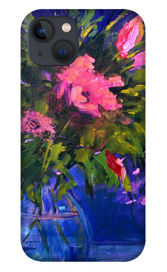 Abstract iPhone 13 Case featuring the painting Evening Blooms by Nancy Merkle