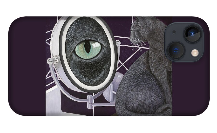 Cat Art iPhone 13 Case featuring the painting Eye See You by Karen Zuk Rosenblatt