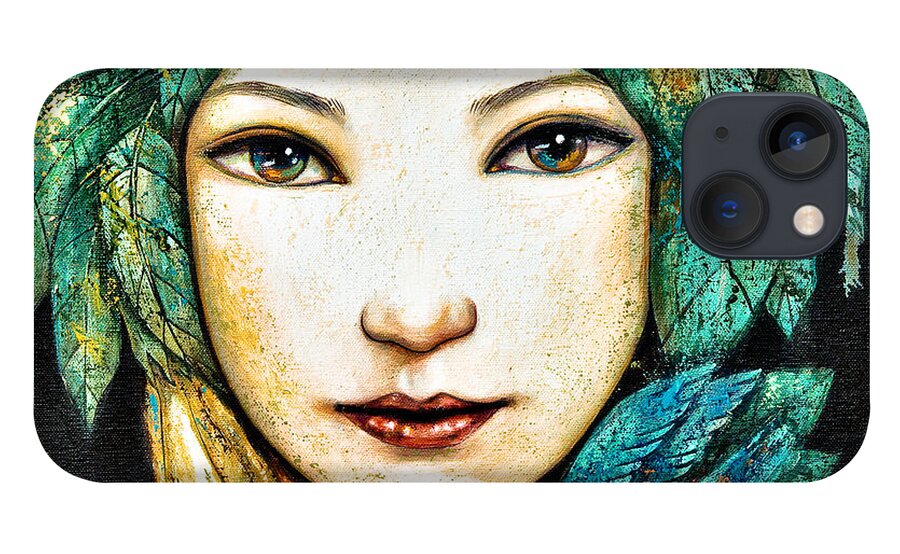 Shijun iPhone 13 Case featuring the painting Eyes of the Forest by Shijun Munns