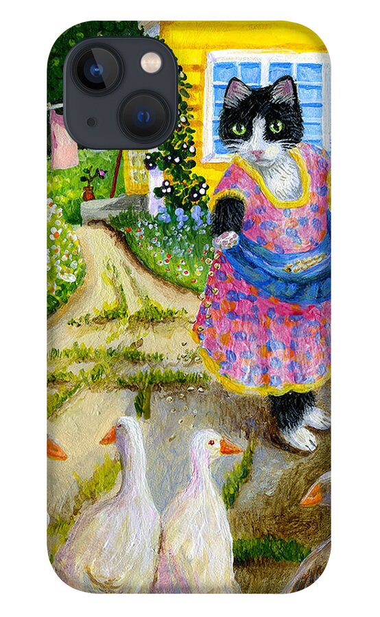 Cat iPhone 13 Case featuring the painting Feeding the Geese by Jacquelin L Westerman