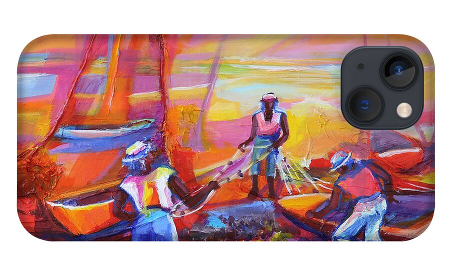 Abstract iPhone 13 Case featuring the painting Fishers of Men II by Cynthia McLean