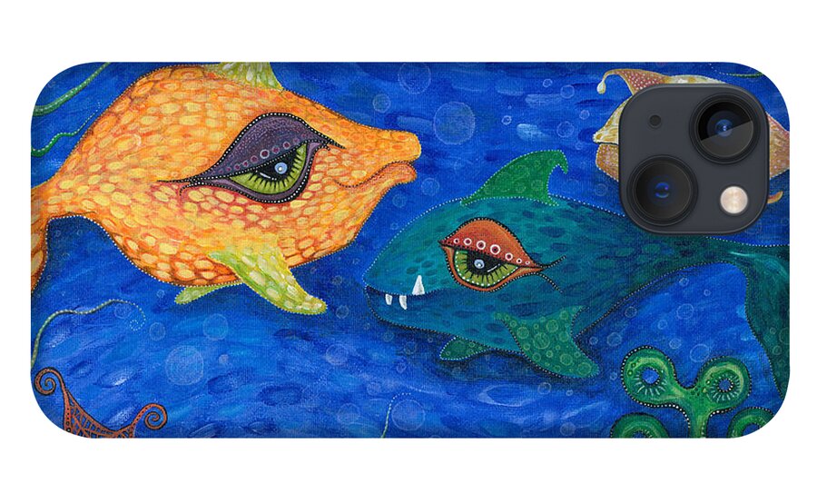 Fish iPhone 13 Case featuring the painting Fishin' for Smiles by Tanielle Childers