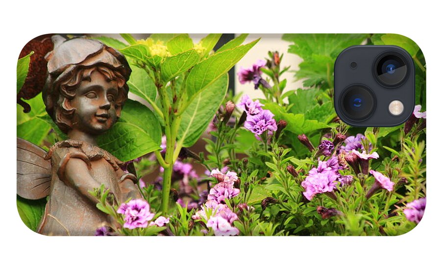 Angel iPhone 13 Case featuring the photograph Flower-bed mit an angel statue by Amanda Mohler