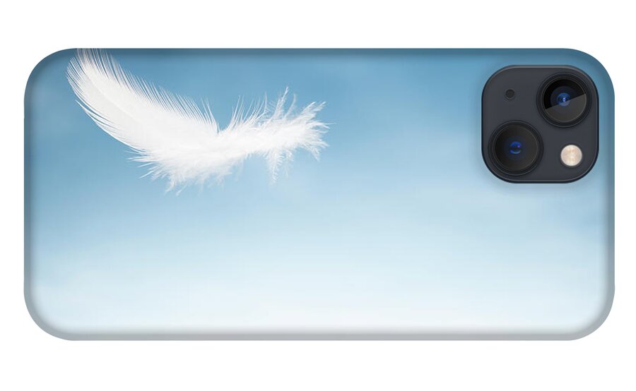 Feather iPhone 13 Case featuring the photograph Flying Bird Feater - Sky White Blue by Thomasvogel