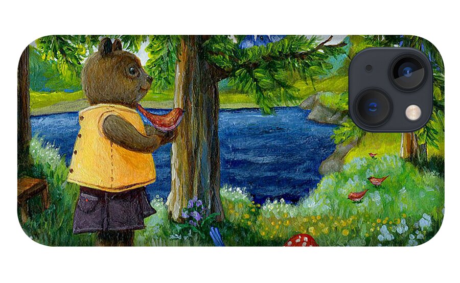Bear iPhone 13 Case featuring the painting Forest Friends at the Lake by Jacquelin L Westerman