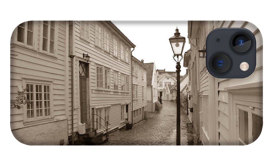 Scandinavian iPhone 13 Case featuring the photograph Gamle Stavanger sepia by Amanda Mohler
