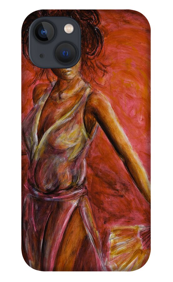 Geisha iPhone 13 Case featuring the painting Geisha Fan Dance by Nik Helbig