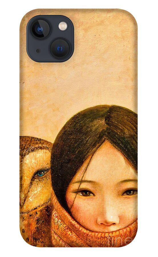 Shijun iPhone 13 Case featuring the painting Girl with Owl by Shijun Munns
