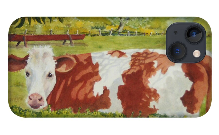 Cows iPhone 13 Case featuring the painting Cowabunga by Mary Ellen Mueller Legault