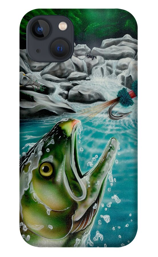 Trout iPhone 13 Case featuring the painting Going After the Wulff by Sam Davis Johnson