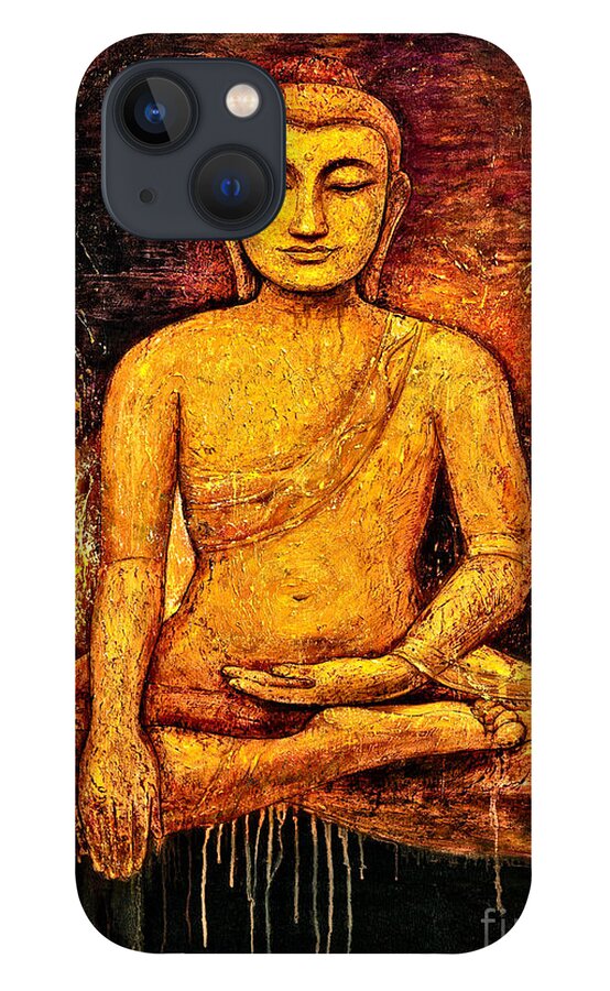 Buddha iPhone 13 Case featuring the painting Golden Buddha 2 by Shijun Munns