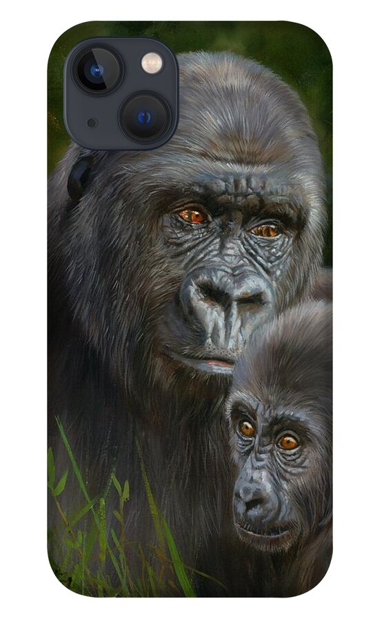 Gorilla iPhone 13 Case featuring the painting Gorilla and Baby by David Stribbling