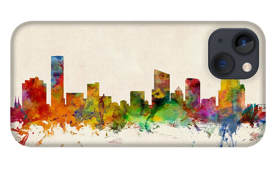 Watercolour iPhone 13 Case featuring the digital art Grand Rapids Michigan Skyline by Michael Tompsett