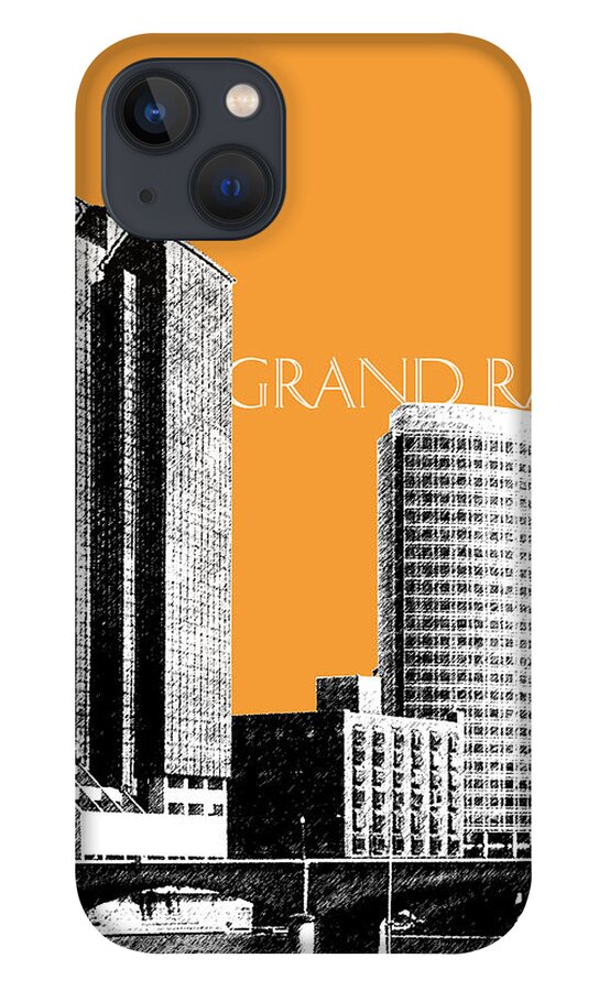 Architecture iPhone 13 Case featuring the digital art Grand Rapids Skyline - Orange by DB Artist