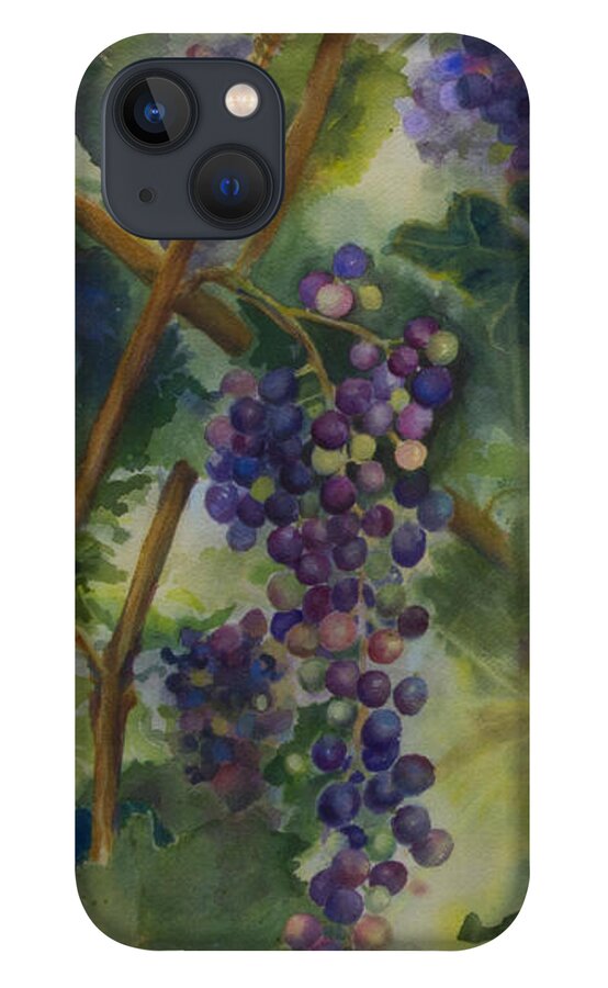 Vineyard iPhone 13 Case featuring the painting Baby Cabernets II  triptych by Maria Hunt