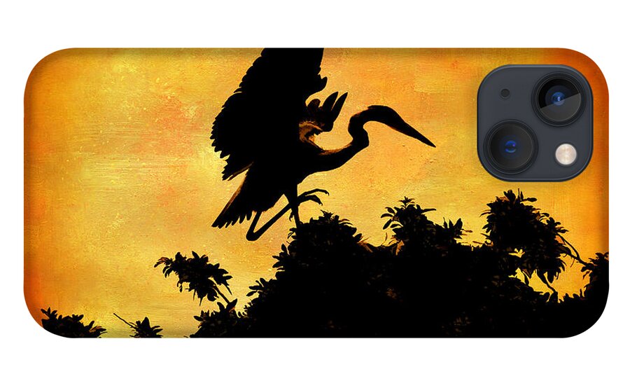 Heron iPhone 13 Case featuring the digital art Great Blue Silhouette by Jayne Carney