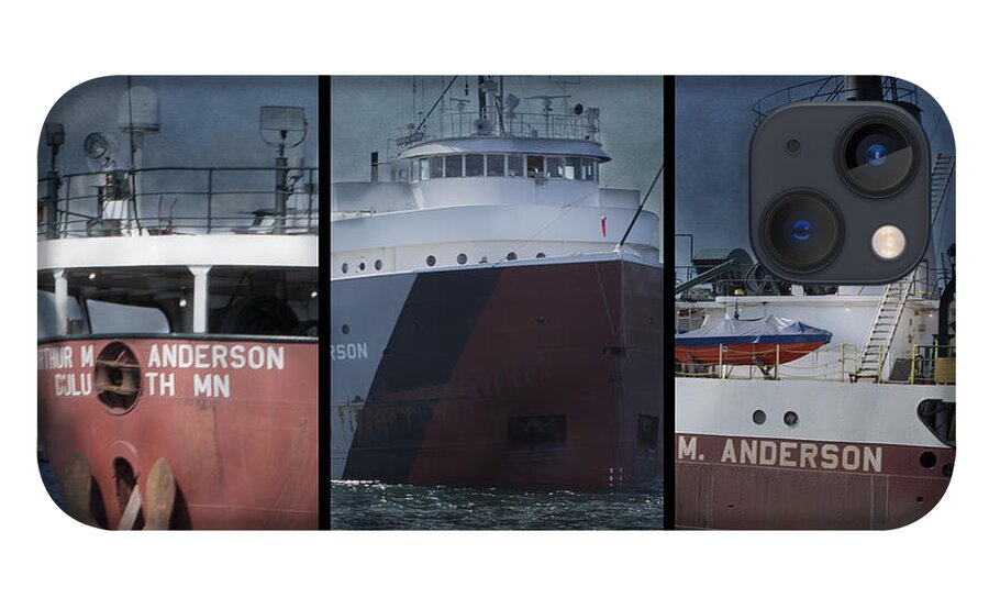 Evie iPhone 13 Case featuring the photograph Great Lakes Freighter Triptych Arthur M Anderson by Evie Carrier
