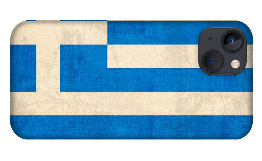 Greece Greek Athen Hellenic Ruins Acropolis Flag Vintage Distressed Finish iPhone 13 Case featuring the mixed media Greece Flag Vintage Distressed Finish by Design Turnpike