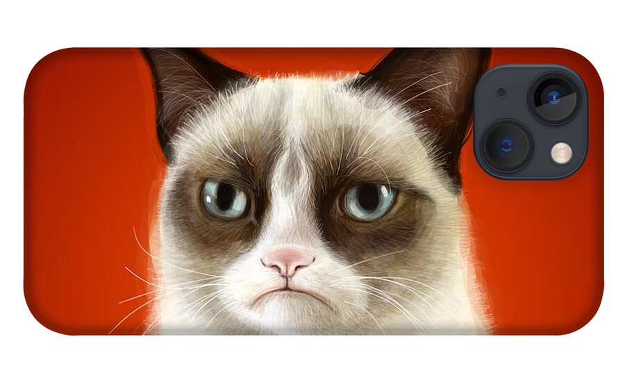 Grumpy iPhone 13 Case featuring the digital art Grumpy Cat by Olga Shvartsur