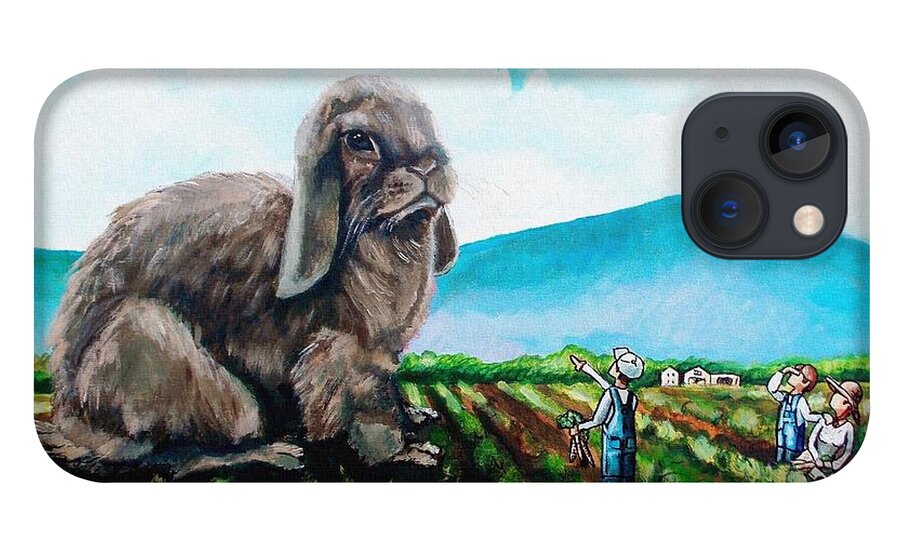 Bunny iPhone 13 Case featuring the painting Guard the Carrots by Shana Rowe Jackson