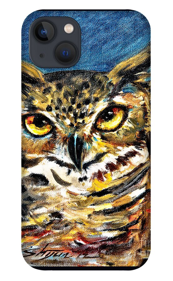 Owl iPhone 13 Case featuring the painting Guardian Owls by Shijun Munns