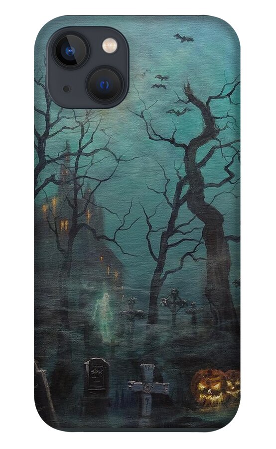  Cemetery iPhone 13 Case featuring the painting Halloween Ghost by Tom Shropshire