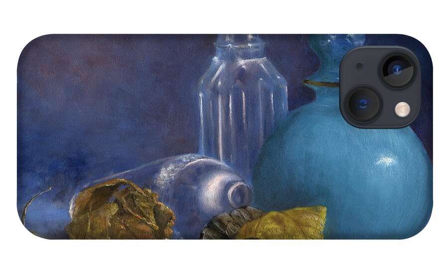 Art iPhone 13 Case featuring the painting Hand Painted Still Life Bottles Leaves by Lenora De Lude