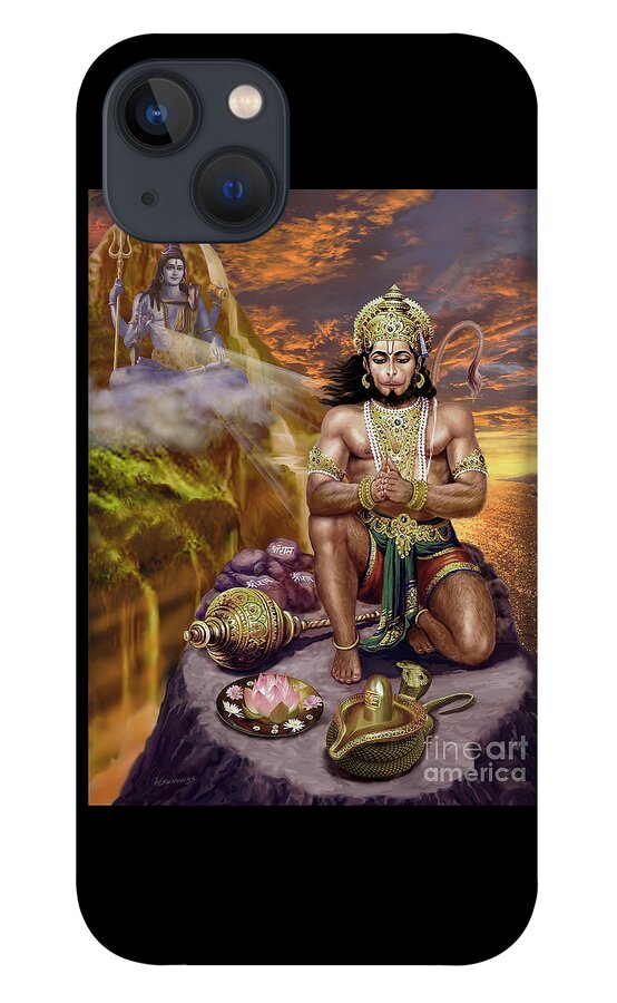 Hanuman Monkey iPhone 13 Case featuring the painting Hanuman Receives Lord Shiva's Blessings by Vishnu Das
