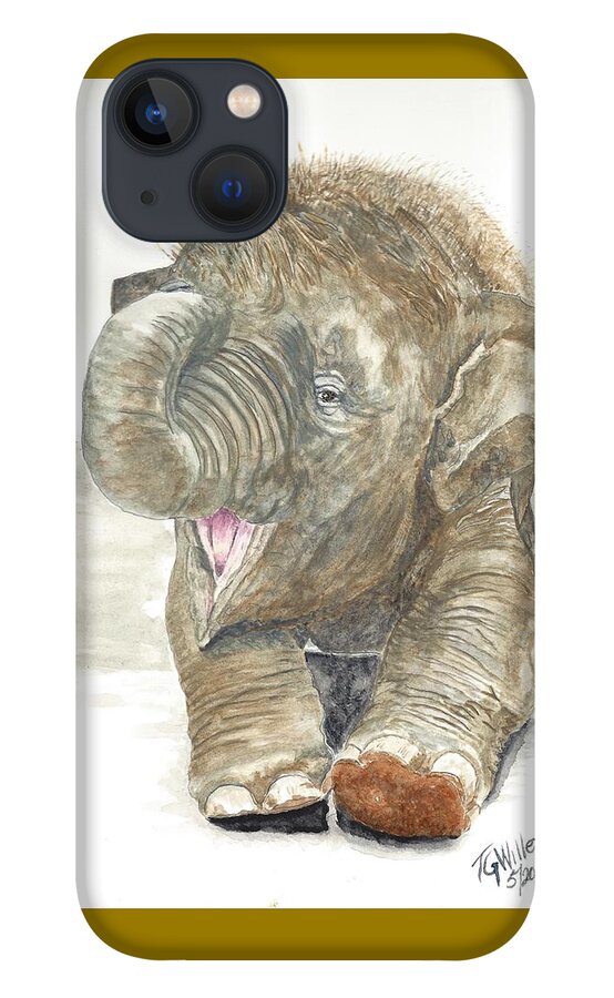 Animals iPhone 13 Case featuring the painting Happy Baby Elephant by Toni Willey