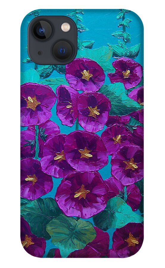 Flower iPhone 13 Case featuring the painting Hollyhocks by Cheryl Fecht