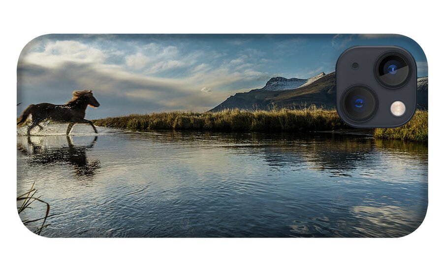 Majestic iPhone 13 Case featuring the photograph Horse Crossing A River, Iceland by Arctic-images