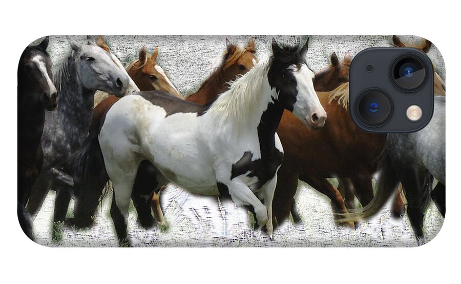 Horses iPhone 13 Case featuring the mixed media Horse Herd #3 by Kae Cheatham