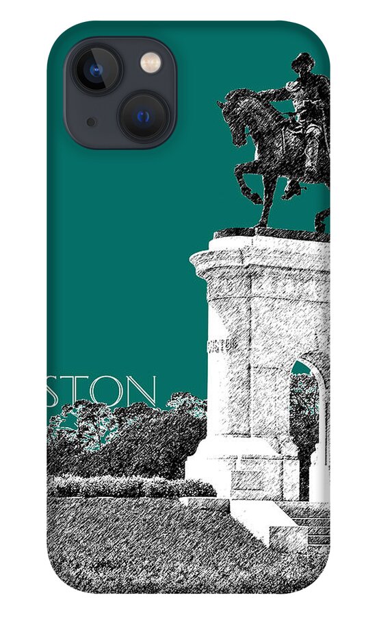Architecture iPhone 13 Case featuring the digital art Houston Sam Houston Monument - Sea Green by DB Artist