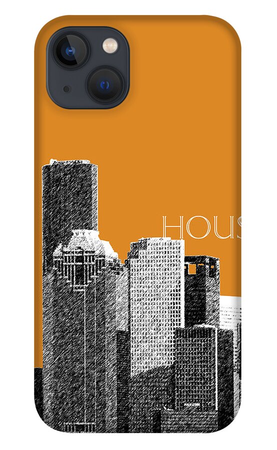 Architecture iPhone 13 Case featuring the digital art Houston Skyline - Dark Orange by DB Artist