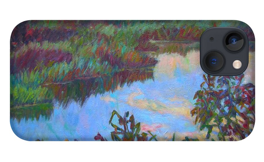 Landscape iPhone 13 Case featuring the painting Huckleberry Line Trail Rain Pond by Kendall Kessler