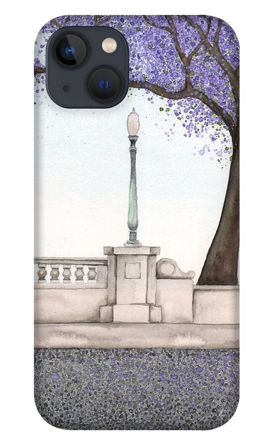 Jacaranda iPhone 13 Case featuring the painting Hyperion Bridge by Hilda Wagner