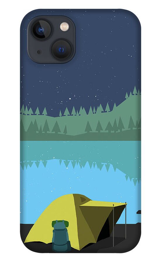 Tranquility iPhone 13 Case featuring the digital art Illustration Of Tent At Lakeshore by Malte Mueller