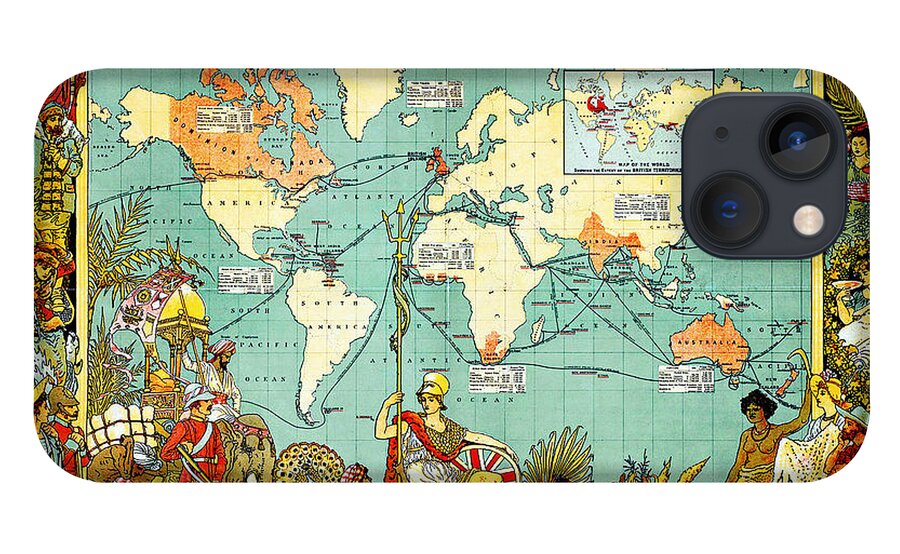 Imperial Federation Map Of The World Showing The Extent Of The British Empire In 1886 Levelled iPhone 13 Case featuring the painting Imperial Federation Map of the World Showing the Extent of the British Empire in 1886 levelled by MotionAge Designs