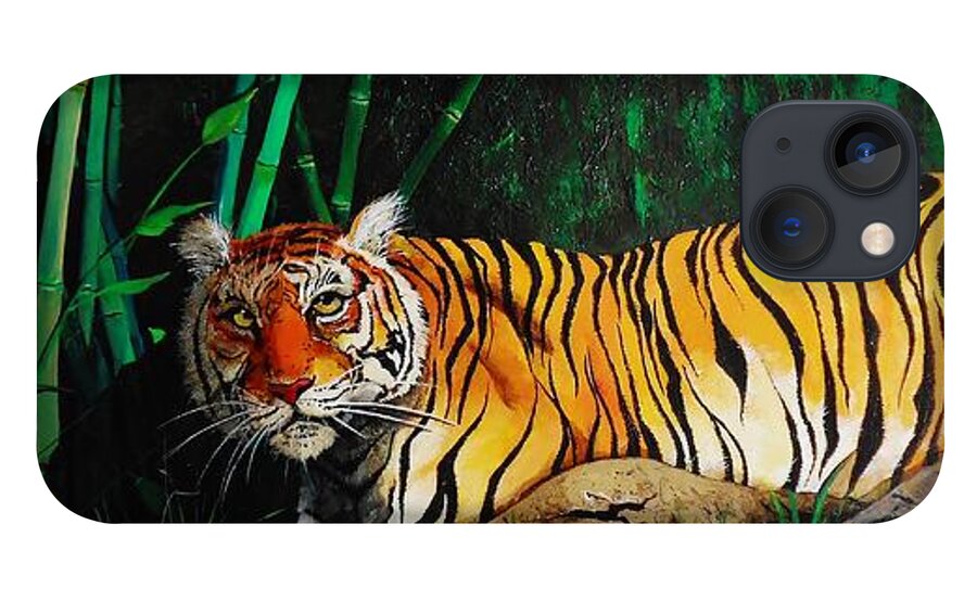 Animals iPhone 13 Case featuring the painting Indochinese tiger by Dana Newman