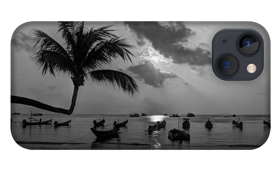 B&w iPhone 13 Case featuring the photograph Island Sunset by Alex Dudley