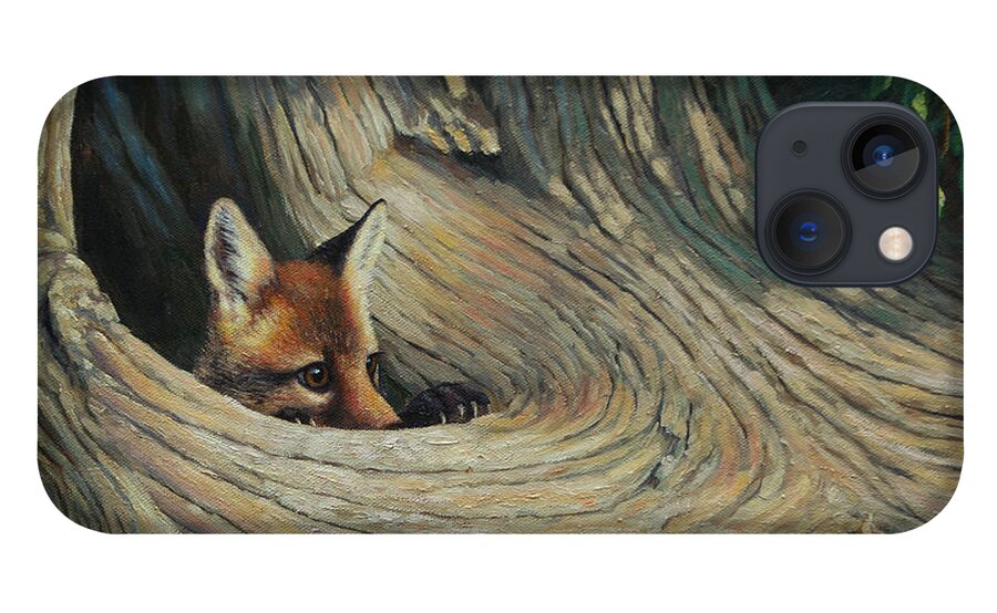 Dog iPhone 13 Case featuring the painting Fox - It's a Big World Out There by Crista Forest