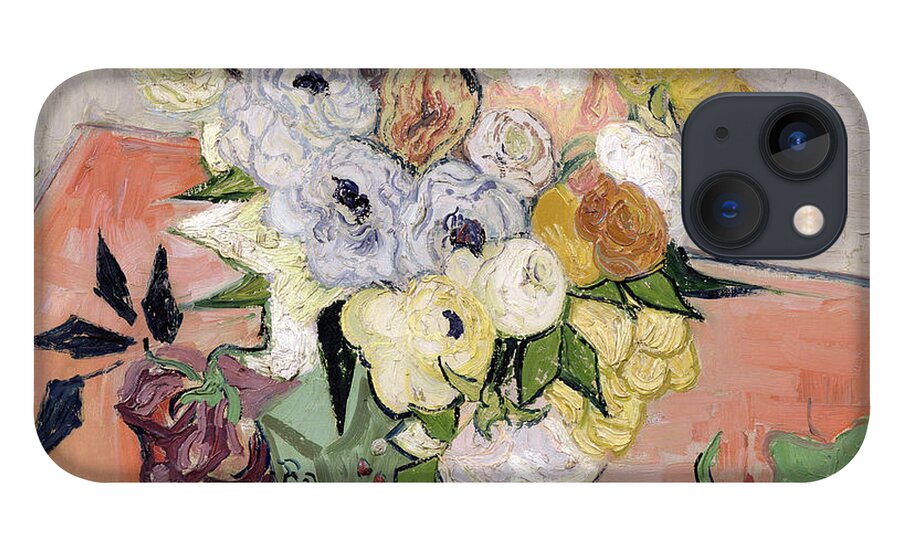 1890 iPhone 13 Case featuring the painting Japanese Vase with Roses and Anemones by Vincent van Gogh