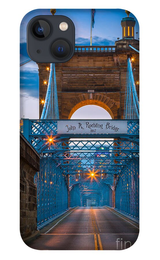 America iPhone 13 Case featuring the photograph John A. Roebling Suspension Bridge by Inge Johnsson