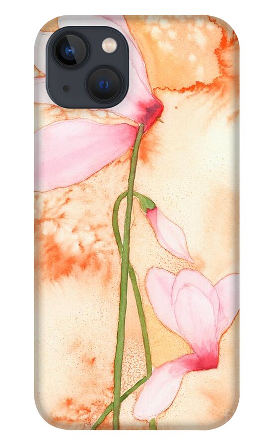 Cyclamen iPhone 13 Case featuring the painting Joy by Hilda Wagner