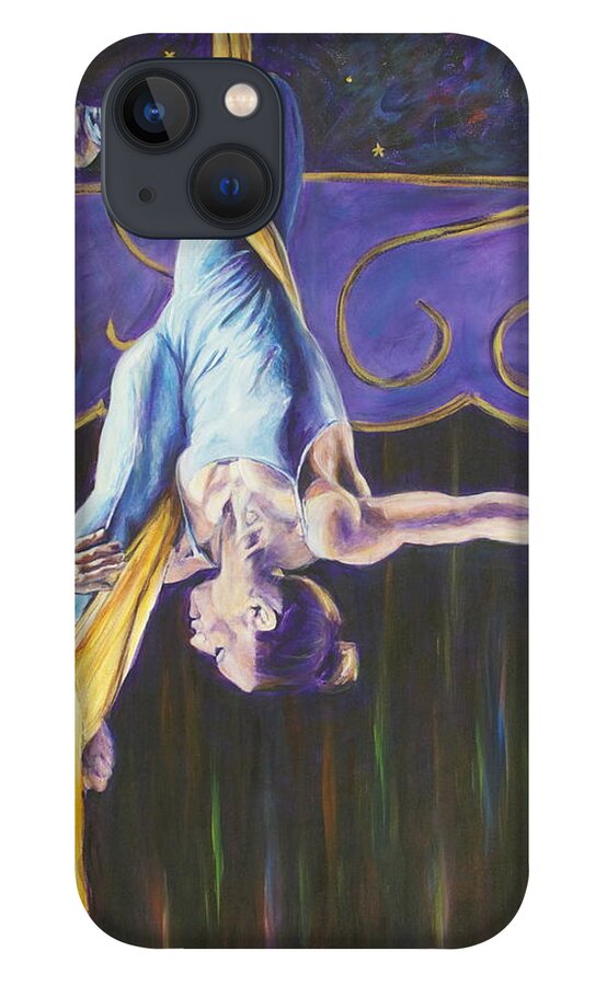 Acrobat iPhone 13 Case featuring the painting Katie on the Silks by Bonnie Peacher